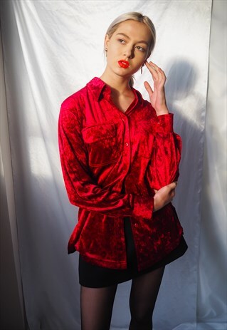 VINTAGE CRUSHED RED VELVET SHIRT