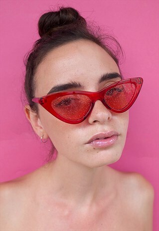 RED GLITTER LENSE SUNGLASSES