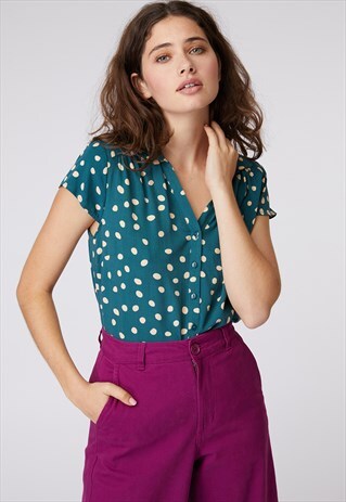 PRINCESS HIGHWAY TEAL SPOTTY BLOUSE