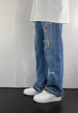Levi's 501 Paint Distressed Jeans Straight Fit Mens Reworked
