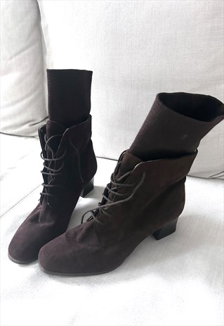 Suede Brown Ankle Lace Up Sock Boots EU39 UK6