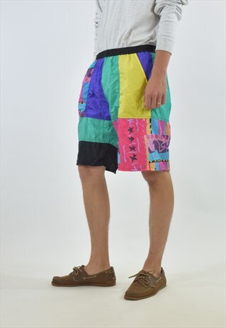 VINTAGE 90S HAWAIIAN RETRO PATTERNED SWIM SHORTS