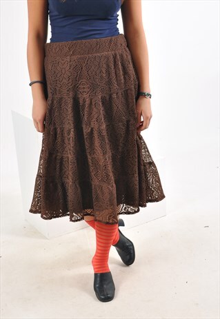 VINTAGE MIDI SKIRT IN BROWN