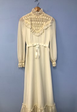 Vintage Emerson Prarie Dress Cream Crochet Maxi 