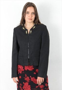 Vintage STEINBOCK Women's M Linen Floral Trachten Blazer