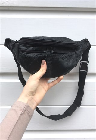 UNISEX VINTAGE FESTIVAL BOHO BLACK LEATHER PATTERNED BUMBAG