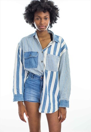 VINTAGE STRIPED DENIM SHIRT 90S M 16.1