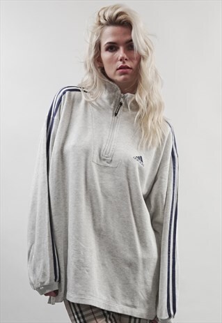 VINTAGE 90'S ADIDAS GREY ZIP-UP OVERSIZED SWEATER