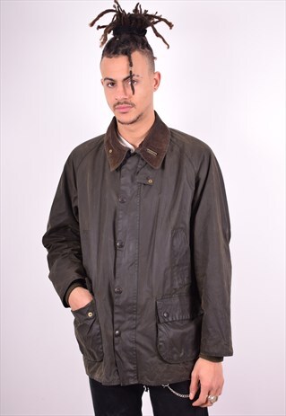 BARBOUR MENS VINTAGE WAXED COTTON JACKET LARGE KHAKI 90'S
