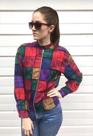 WOMENS VINTAGE 80S ABSTRACT PATTERNED ZIP UP JACKET TOP