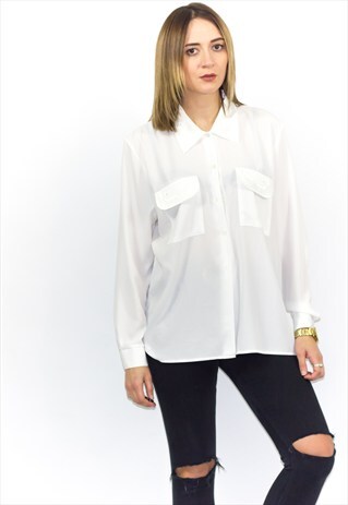 VINTAGE EMBROIDERED VICTORIAN SILKY WHITE BLOUSE