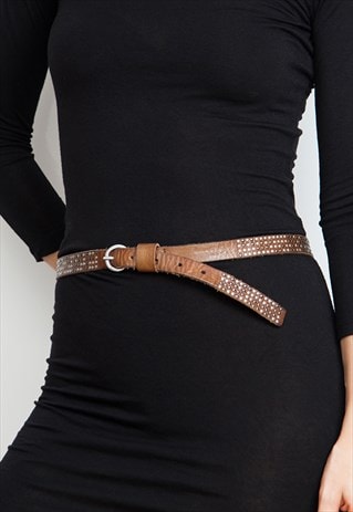 LIEBESKIND STUDDED SOFT BROWN LEATHER BELT