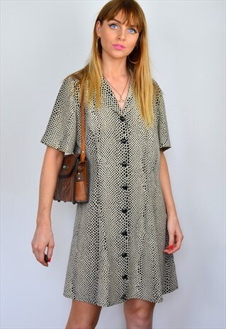 VINTAGE 90S BLACK SNAKE PRINT BUTTON THROUGH MINI DRESS
