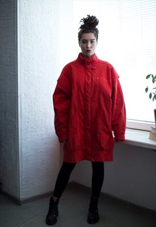 VINTAGE 80'S BRIGHT RED DOUBLE FASTENING PARKA