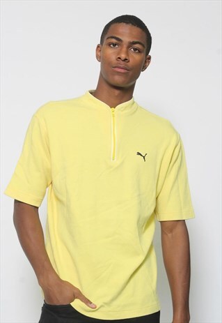 VINTAGE PUMA 1/4 ZIP T-SHIRT YELLOW