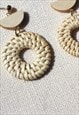 ROUND WOVEN DROP EARRINGS CREAM HANDMADE