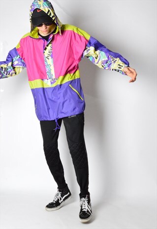 VINTAGE 80S COLOURFUL ABSTRACT 1/2 ZIPPER RAIN COAT