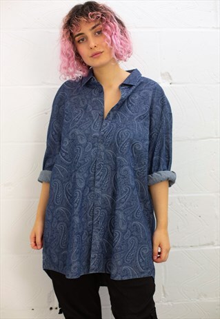 VINTAGE NAVY BLUE DENIM PAISLEY SHIRT