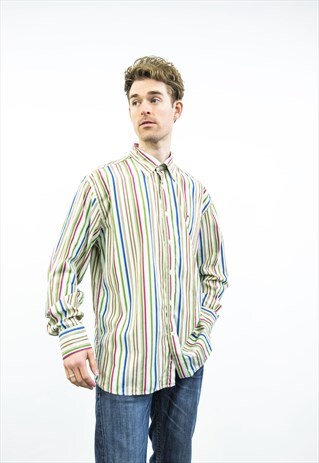 TOMMY HILFIGER VINTAGE 1990S GREEN STRIPED SHIRT