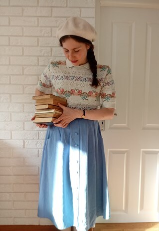 'PRIMROSE' VINTAGE BLUE MIDI BUTTON UP SPRING SKIRT