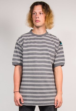 VINTAGE 90'S GREY STRIPED ADIDAS EQUIPMENT T-SHIRT