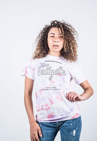 VINTAGE PINK AND PURPLE THE TAILGATE PRINT TIE-DYE T-SHIRT