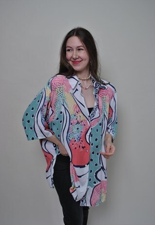 80S OVERSIZED FESTIVAL SHIRT, MULTICOLOR ABSTRACT PATTERN 