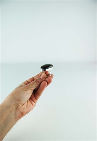 VINTAGE ETHNIC BOHO PETROL GRN LARGE OVAL STONE RING-L