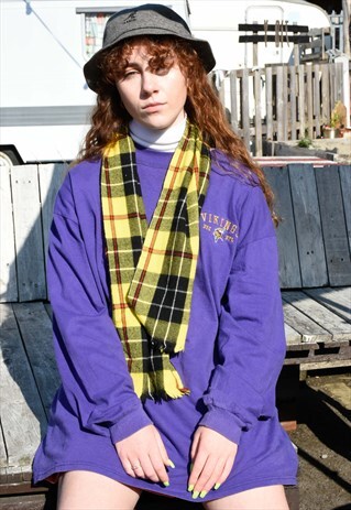 UNISEX VINTAGE YELLOW TARTAN CHECK WOOL SCARF