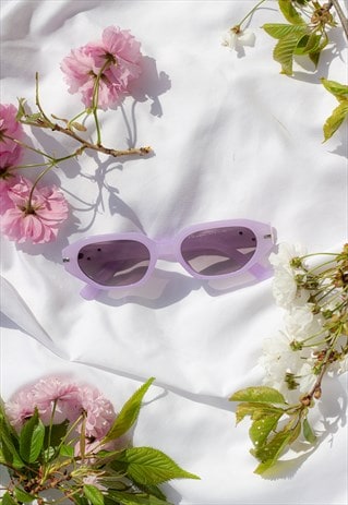 Lilac Narrow Hexagon Sunglasses with Metal Detail