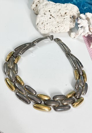1980'S SILVER & GOLD CHUNKY CHOKER CHAIN