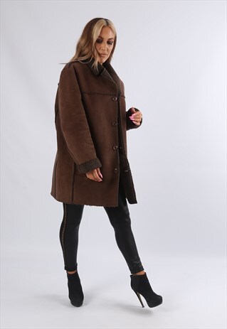 VINTAGE FAUX SUEDE COAT 'SHEEPSKIN STYLE' UK 16 XL (A87F)
