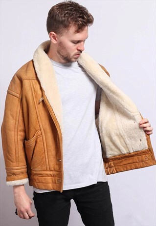 VINTAGE SUEDE AVIATOR SHEEPSKIN FLEECE JACKET