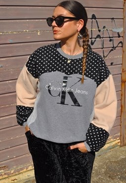 Y2K vintage reworked Calvin Klein polka dot fleece jumper