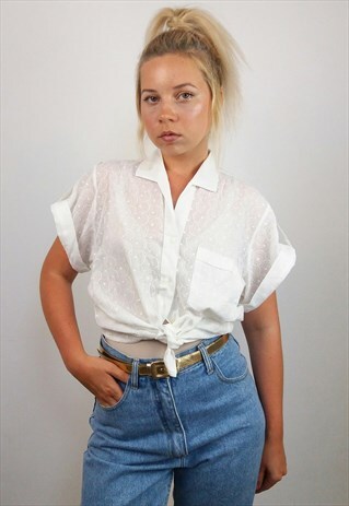 VINTAGE 90'S MINIMALIST SHEER LACE BUTTON-UP SHIRT / BLOUSE