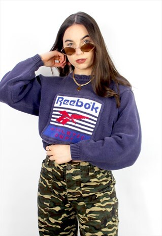 90'S RARE RETRO BLUE SPELL-OUT LOGO KNITTED JUMPER