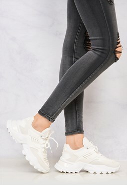 Antonia Platform Lace Up Trainer in White