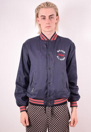 MENS VINTAGE BOMBER JACKET MEDIUM NAVY BLUE 90S
