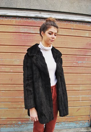VINTAGE BROWN FAUX FUR COAT