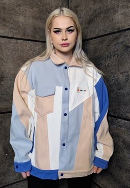 Cargo pocket stitched jacket reworked bomber in blue 