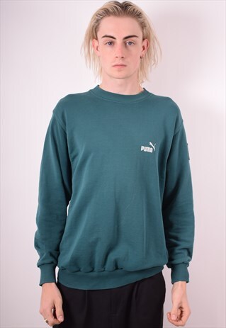 PUMA MENS VINTAGE SWEATSHIRT JUMPER MEDIUM GREEN 90S