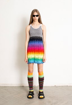 Vintage 90s Crochet Dress Rainbow