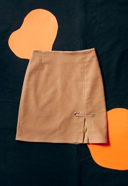 Vintage Skirt Y2K Slit High Rise Mini in Brown Plush