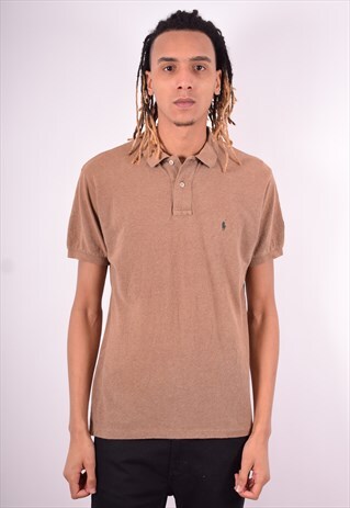 POLO RALPH LAUREN MENS VINTAGE POLO SHIRT MEDIUM BROWN 90'S