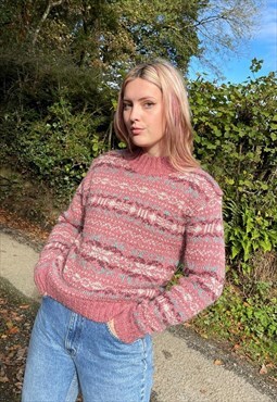Vintage Chunky Knitted Nordic Style Pink Christmas Jumper