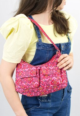 Vintage y2k handbag in pink with floral pattern shoulder bag