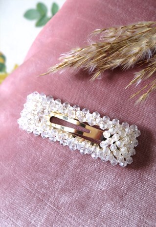 CLEAR PEARL RESIN BARRETTE HAIR CLIP