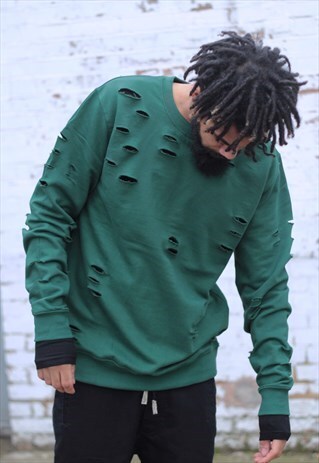 DISTRESSED FOREST GREEN RETRO FIT SWEATSHIRT