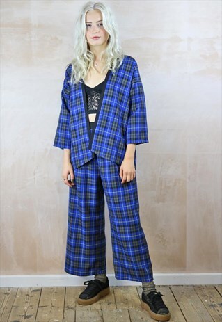 BLUE TARTAN CROP PANTS & KIMONO CO-ORDINATES