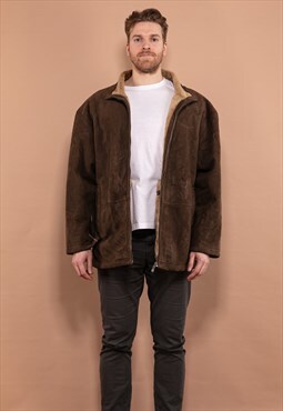 Vintage 90's Men Faux Sheepskin Jacket in Brown
